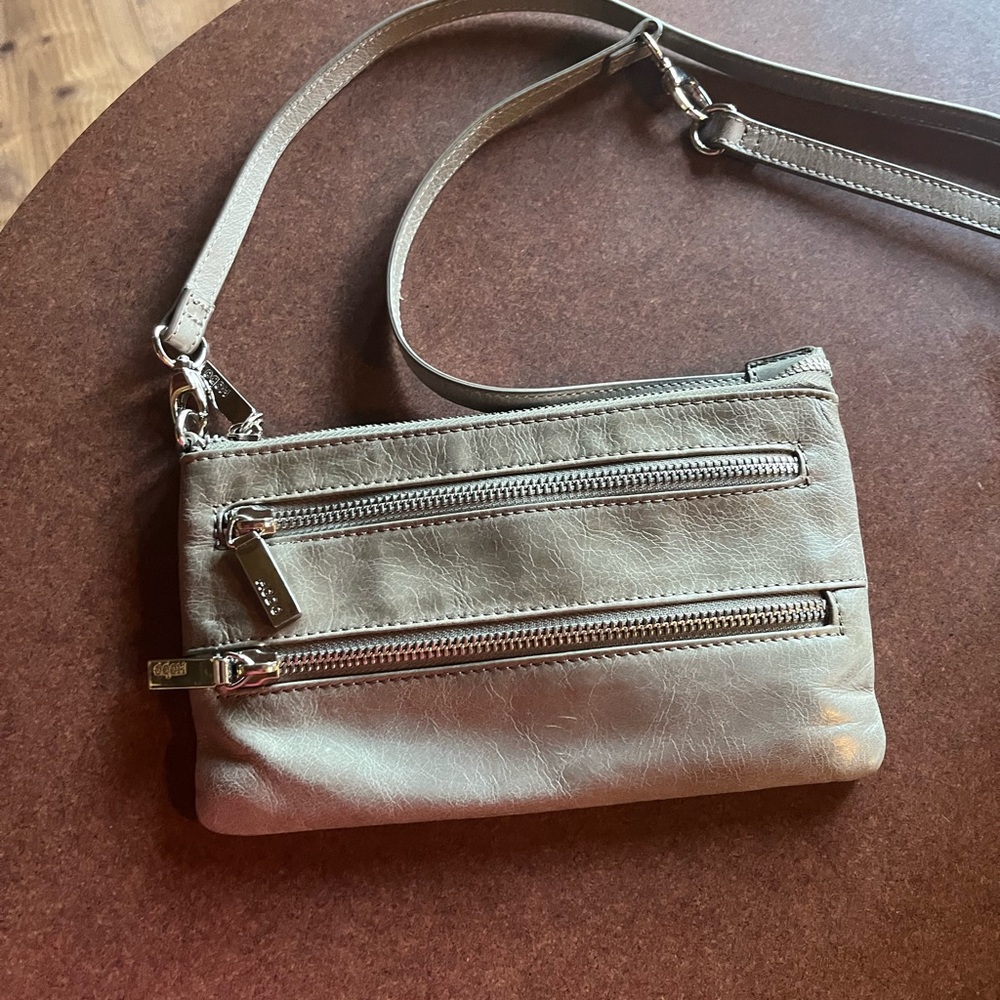 HOBO The Original Cristal Convertible Wristlet gray leather 3 zip cross body bag